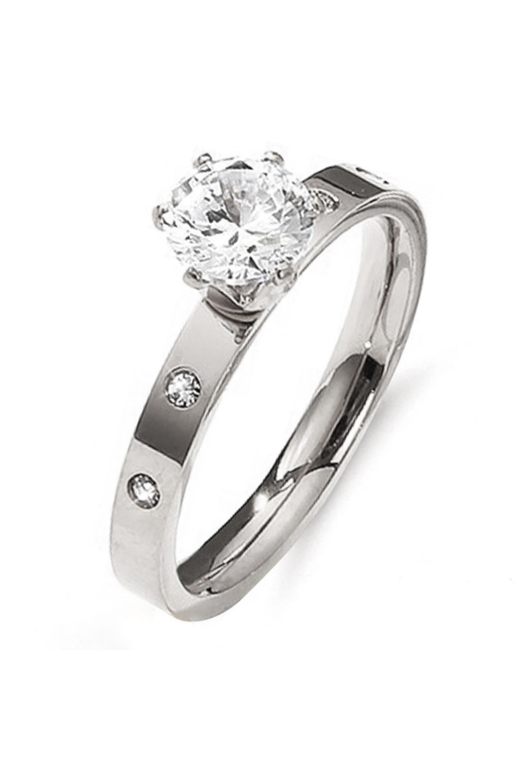 YOUNIQ 鑽石鈦銀色戒指作爲訂婚派對戒指