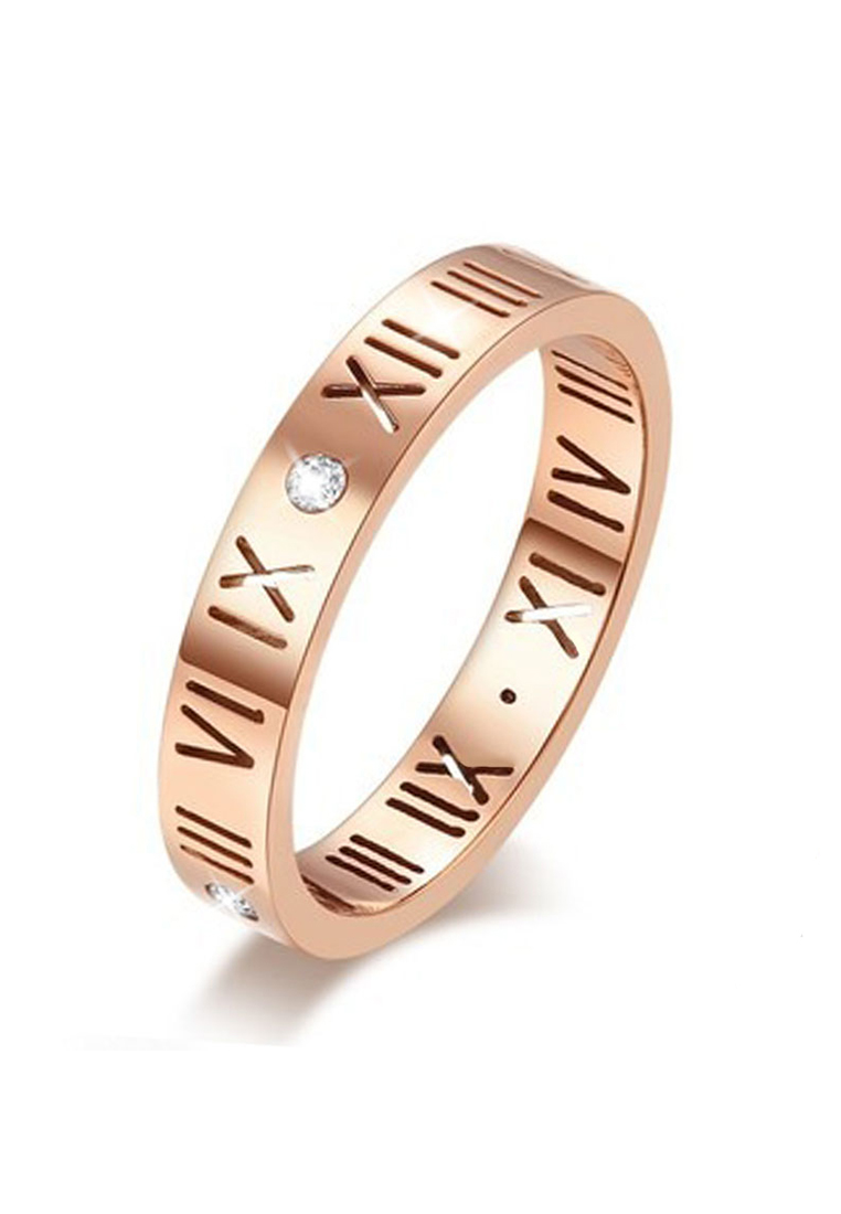 YOUNIQ 羅馬明亮式切割鑽石玫瑰金色戒指作爲訂婚派對戒指