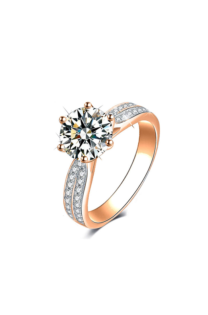 YOUNIQ ESTELA Diamond ROM Engagement Wedding Adjustable Rosegold Ring with Double Cubic Zirconia