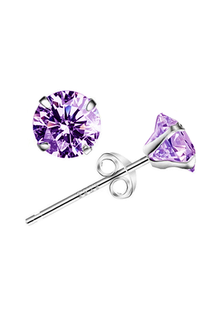 YOUNIQ 925純銀紫基本款立方氧化鋯石耳環