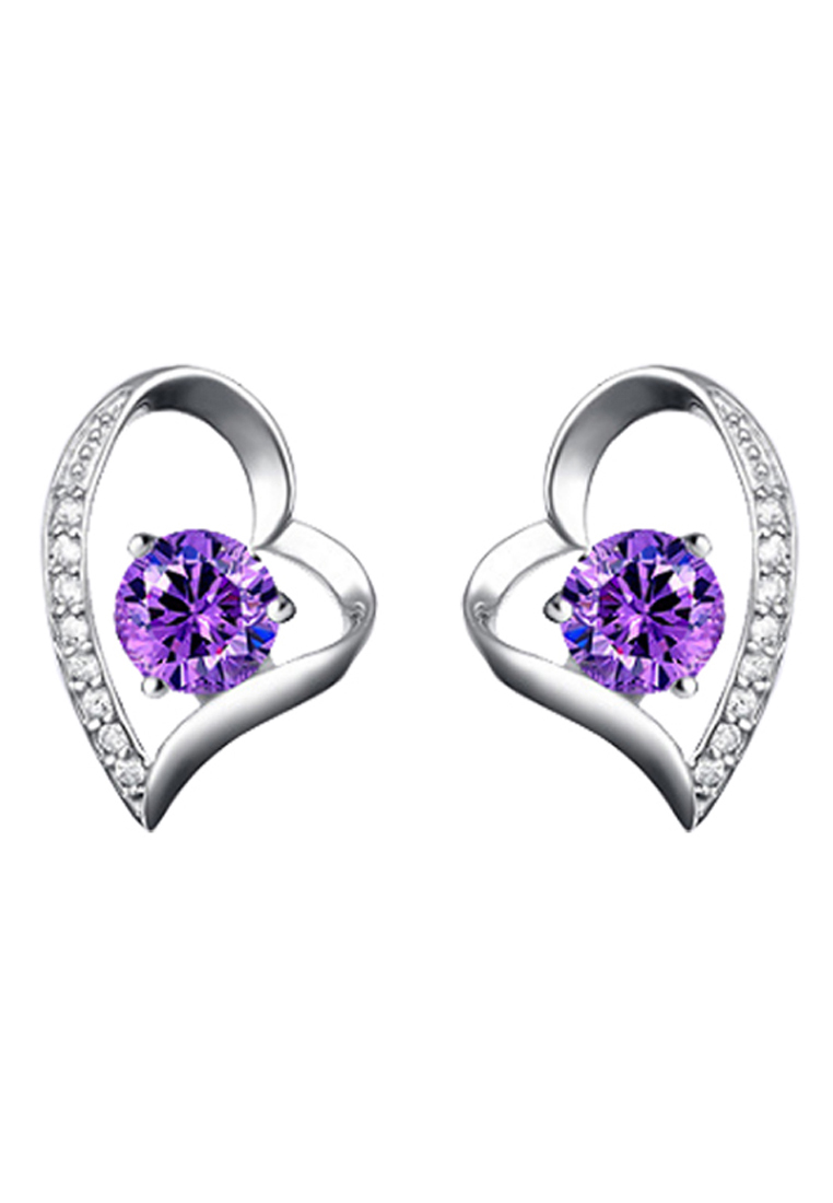 YOUNIQ 925純銀紫愛心立方氧化鋯石耳環