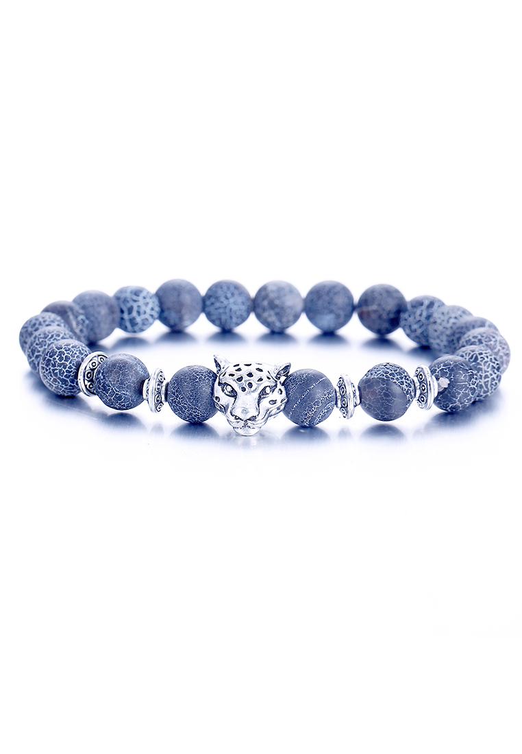 YOUNIQ 豹紋頭熔巖石頭藍色時尚圓形手鏈