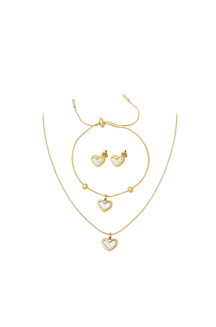 YOUNIQ LUNA 2.0 18K 金鈦珍珠心形項鍊, 手鍊與耳環套裝