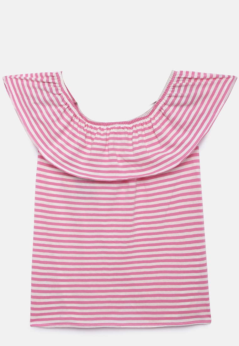 ZALZA Liatris 100%有機棉針織女孩露肩上衣 - 極光粉紅色
