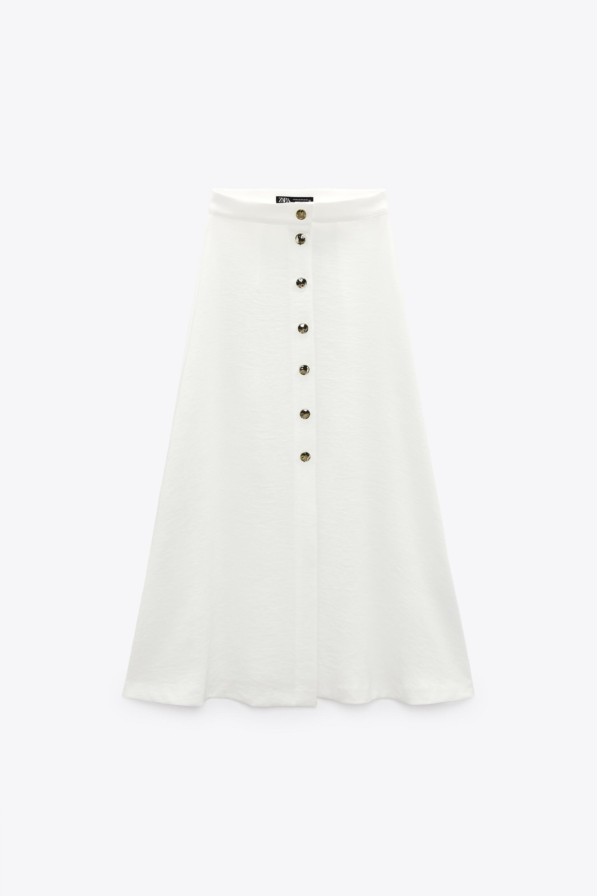 ZARA Crepe Skirt With Front Gold Buttons