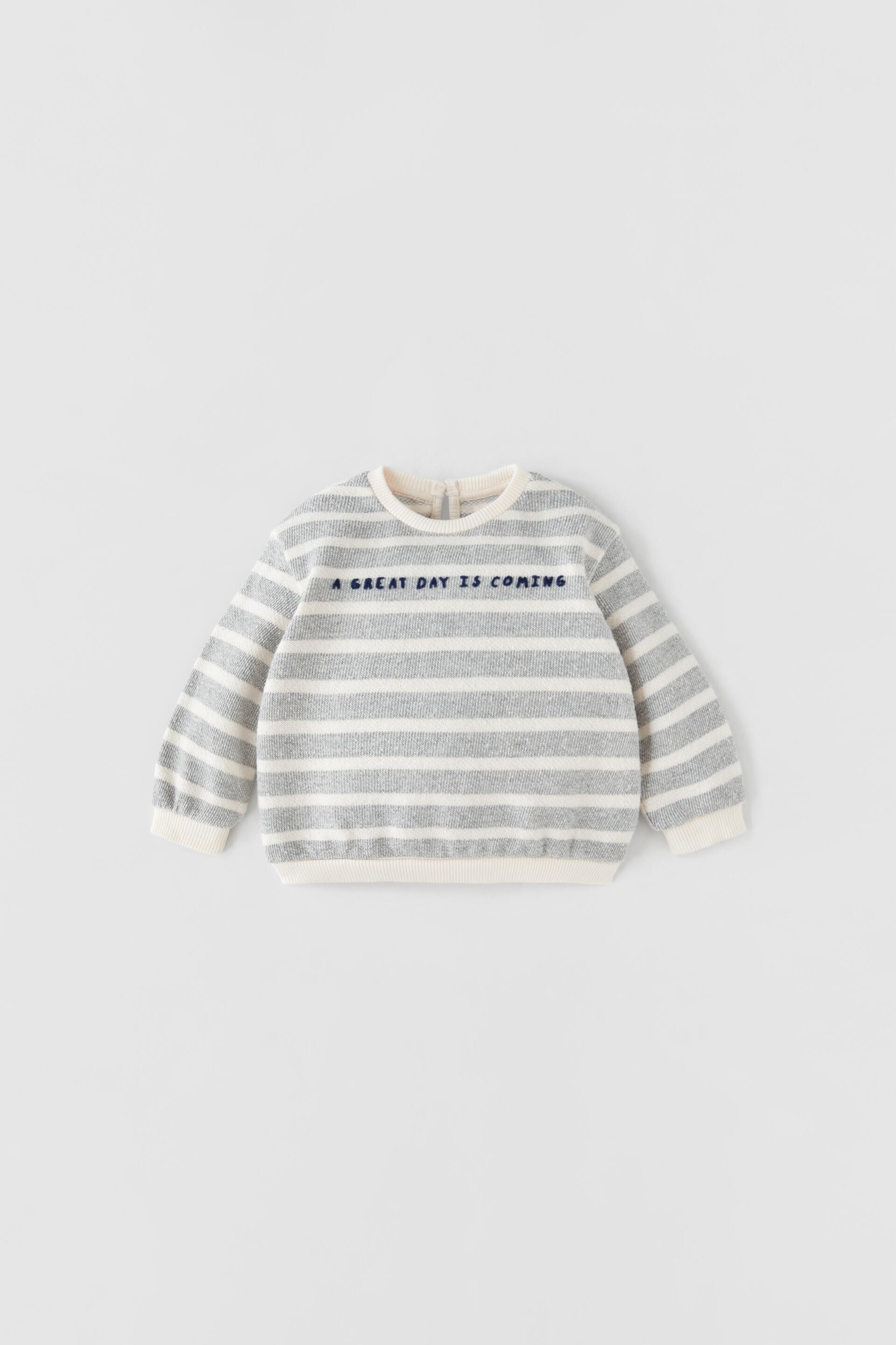 ZARA Striped Mini Sweatshirt With Contrast Text